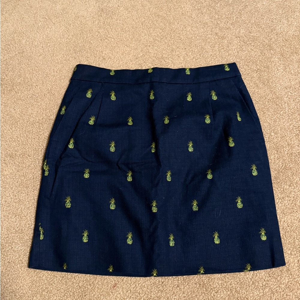 J. Crew Dark Blue Skirt with Pineapple Design